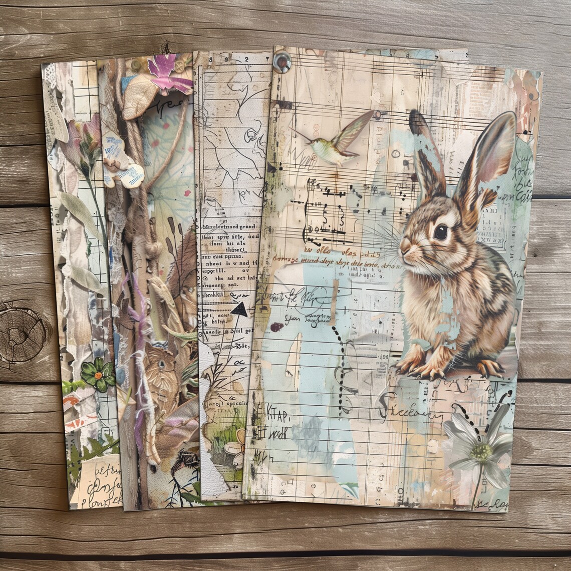 4 Digital Images Vintage-inspired Rabbit Junk Journal Kit Art Scrapbook ...