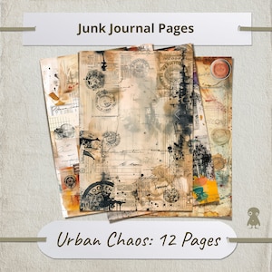 Urban Chaos 12 páginas de diario basura de inspiración vintage, álbumes de recortes, arte personalizado, diseño de colección imprimible escrito a mano