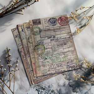 4 vintage ephemera digitale collage vellen afbeeldingen set ongewenste dagboek benodigdheden Crafting afdrukbare oud papier textuur antieke postzegels vervaagd ontwerp