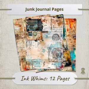12 Ink Laune Seiten Vintage Ephemera Junk Journal Collage Kunstdruck altes Buch Illustrationen Scrapbooking DIY Papier druckbare Dekoration