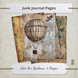 4 Vintage Heißluftballon Digitaldrucke Antike Journal Seite Steampunk Scrapbooking Abenteurer Ephemera Art Design Collection Grafiken