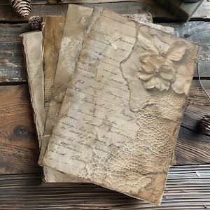 4 flores vintage con puntadas y páginas de encaje Papel artesanal texturizado Kit de diario basura Scrapbooking Colección de detalles de encaje floral vintage