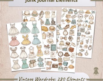 280 Stickers Vintage Dress Illustrations Victorian Style Instant Download Digital Art Collection Accessories Printable Aesthetic Designs