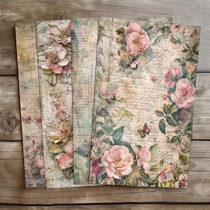 4 shabby chic bloem digitale papers handgeschreven kalligrafie achtergrond ambachtelijke afdrukbare romantische plakboekpagina digitale download romantische