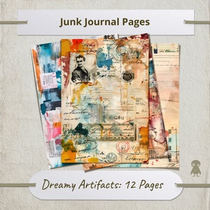 Dromerige artefacten 12 vintage ongewenste dagboekpagina's antieke kortstondige collectie digitale afbeelding scrapbooking mixed media collage DIY vellen