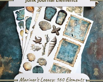 Nautical Junk Journal Ephemera Set With Anchors Maps Fish Shells Illustrations For Crafting And Scrapbooking Pixels Vintage Sea Scrapbook