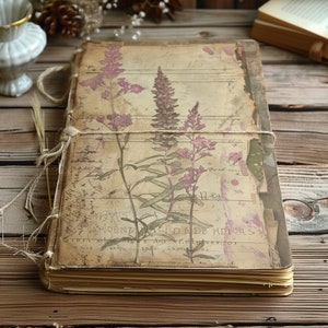 Ensemble de 4 pages de journal numérique floral vintage pour ordures ménagères, papier floral vintage, collection d'invitations à faire soi-même, éléments de conception Art imprimable