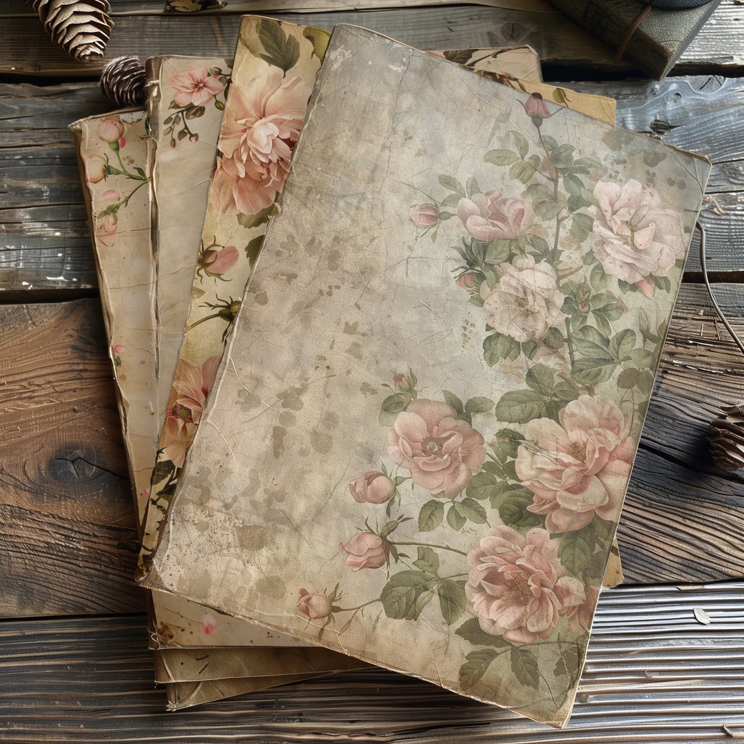4 Elegant Roses Digital Papers Antique Floral Designs Romantic ...