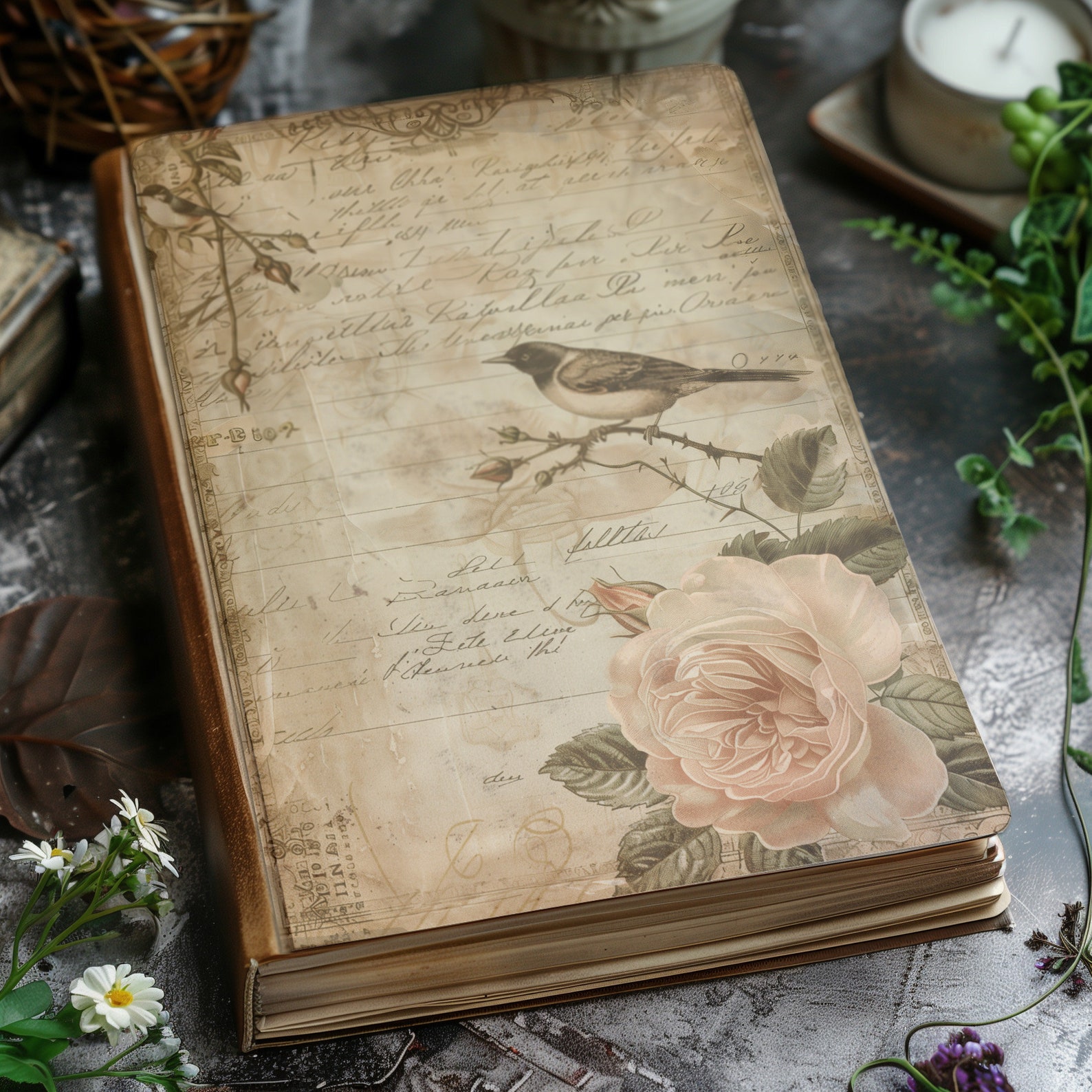 4 Vintage Bird and Rose Letter Designs, Scrapbooking, Classic Floral ...