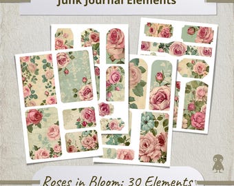 Vintage Flower Journal Elements Shabby Chic Roses Backgrounds Floral Scrapbook Supplies Victorian Stationery Antique Rose Ephemera Craft