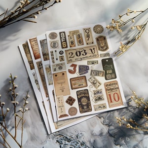 4 vintage tags, etiketten, pagina's, geassorteerde kortstondige set, ongewenste dagboeken, scrapbooking-elementen, knutselen, retro-collectie, antieke designkunst, afdrukbare items