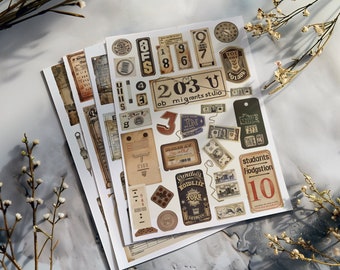 4 etichette vintage etichette pagine set effimeri assortiti diario spazzatura elementi di scrapbooking artigianato collezione retrò design antico arte stampabili