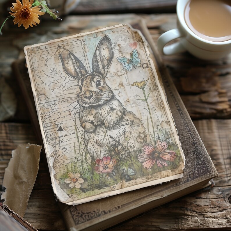 4 Digital Images Vintage-inspired Rabbit Junk Journal Kit Art Scrapbook ...