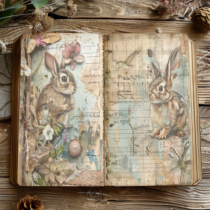 4 Digital Images Vintage-inspired Rabbit Junk Journal Kit Art Scrapbook ...