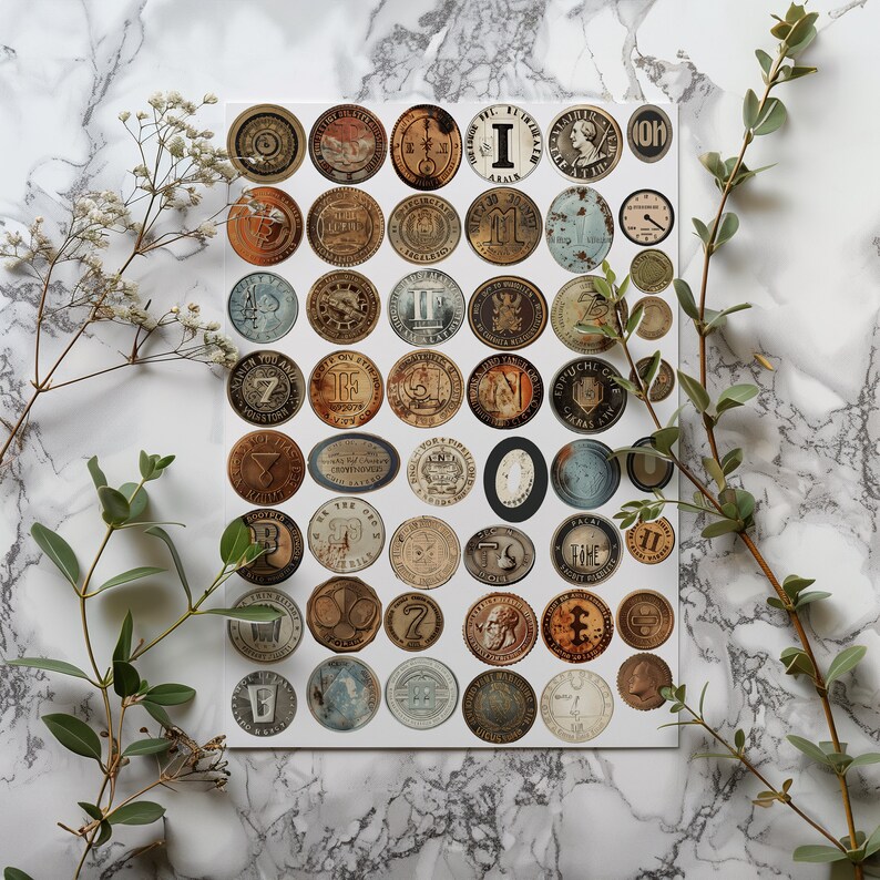 220 Vintage Round Stickers Antique Digital Ephemera Mixed Media ...