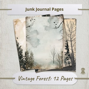 12 pagine di foresta vintage pacchetto di carta corvi e alberi di pino sfondo pergamena invecchiata scrapbooking diario spazzatura progetti artistici design elementi fai da te