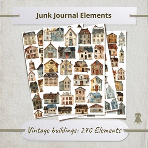 270 edifici d'epoca Collezione di illustrazioni di casa Clipart rustico Affascinante cottage Grafica stampabile Townhouse Set digitale Accogliente arredamento per la casa