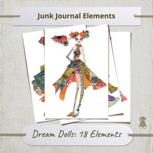 18 poupées de rêve Illustrations de mode couture fantaisiste Croquis de créateurs colorés Style éclectique chic Designs artistiques dynamiques Collection numérique