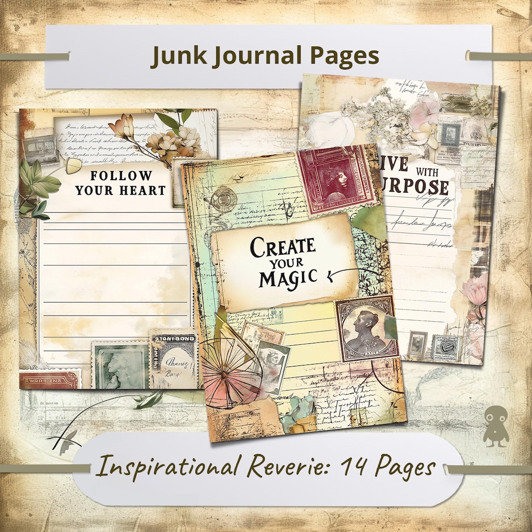 Vintage Journal Pages Collage Art Inspirational Quotes Set of 14 ...