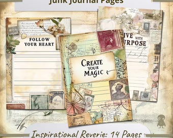 Vintage Journal Pages Collage Art Inspirational Quotes Set Of 14 Illustrations Creative Scrapbooking Ephemera Crafting Junk Journals Craft