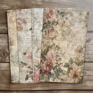 4 vintage bloemen digitaal papier antiek schrift achtergrond rommel tijdschrift benodigdheden botanische afdrukbare plakboekpagina's kunstcollectie ontwerp