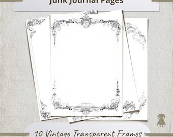 10 Vintage Ornate Frame Illustrations Transparent PNG Scrapbook Junk Journal Printable Paper Pages Embellishment Collection Design DIY Art