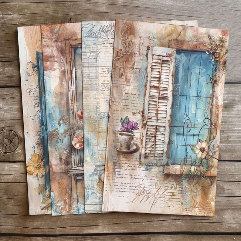 4 Rustic Window View Pages Digital Art Cozy Aesthetic With Coffee and ...