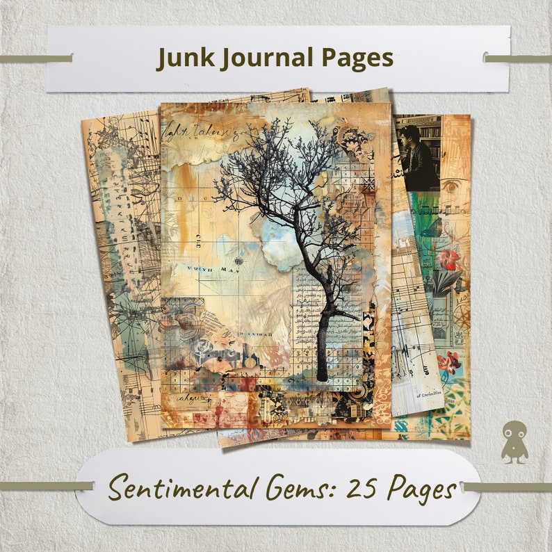 Sentimental Textures 25 Sentimental Gems Vintage Inspired Pages Digital Junk Journal Kit ...