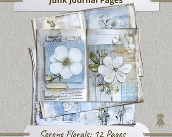 Floral Junk Journal Pages White Blossoms Scrapbook Paper Vintage Botanical Art Diy Thoughts Cards Beautiful Blooms Nature Craft Ephemera