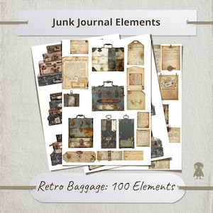 100 ilustraciones de equipaje retro transparente diario basura efímera viaje antiguo imprimible decoración diario de viaje maleta vintage arte DIY