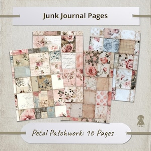 16 Blätter Patchwork Vintage Junk Journal Seiten Viktorianische Styled Digital Collage Botanische Muster Rosa und Kunst Ephemera Scrapbooking Motive