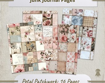 16 Petal Patchwork Vintage Junk Journal Pages Victorian Styled Digital Collage Botanical Patterns Pink And Art Ephemera Scrapbooking Motifs