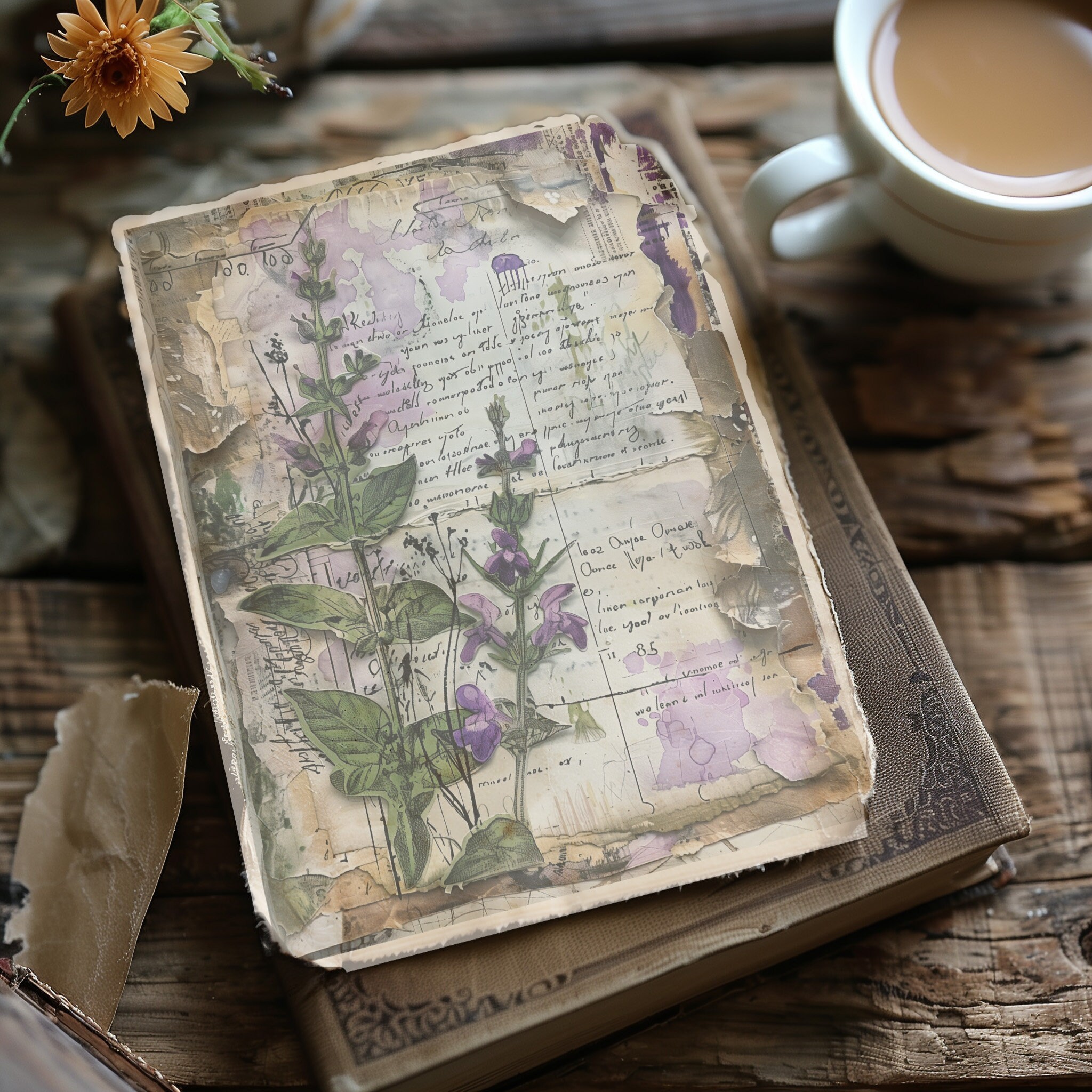 4 Vintage Floral Junk Journal Digital Pages Scrapbooking Supplies ...