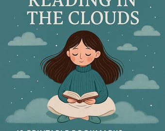 12 Dreamy Bookish Girl Bookmarks Reading Theme Printable Blue Pastel Fantasy Ephemera Cozy Bedtime Journal Tags Whimsical Scrapbooking Art