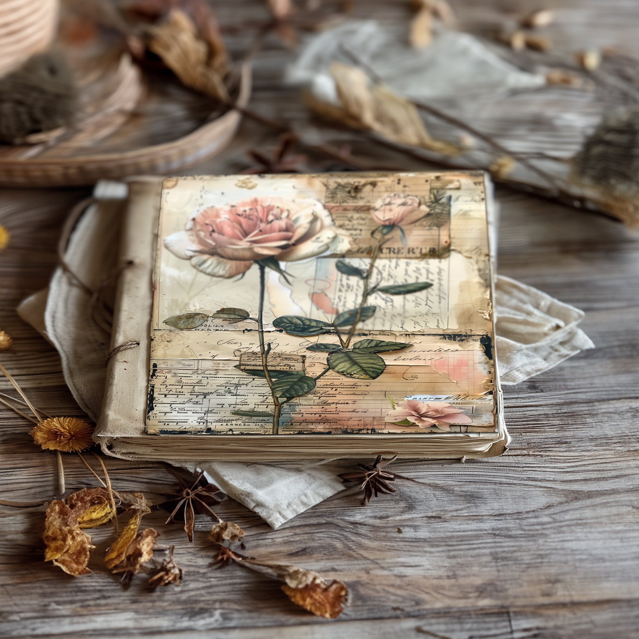 10 Vintage Botanical Junk Journal Pages Antique Handwritten Letters ...
