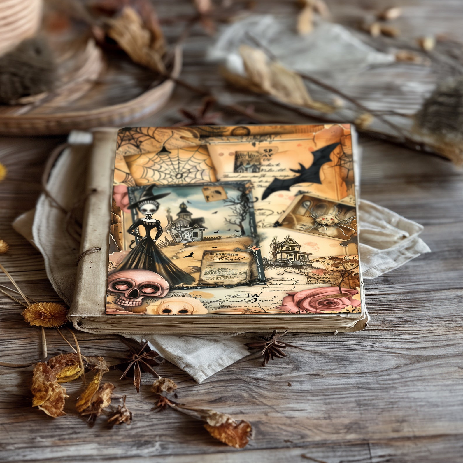 Halloween Gothic Witch Junk Journal Kit With 1 Haunting Illustration ...