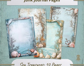 Vintage Nautical-Themed Junk Journal Pages With Seashells Anchor And Coral Rustic Beach Ephemera Scrapbooking Art Travel Maritime Stationery