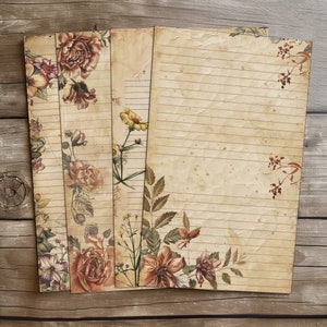 4 documenti digitali floreali vintage sfondo per album pagina di diario spazzatura pagina vuota uniformemente allineata con elementi decorativi di raccolta di disegni floreali