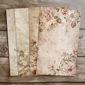4 bloemen vintage digitale papieren leeftijd botanische prints scrapbooking achtergrond junk Journal decor shabby printables digitaal papier DIY boek