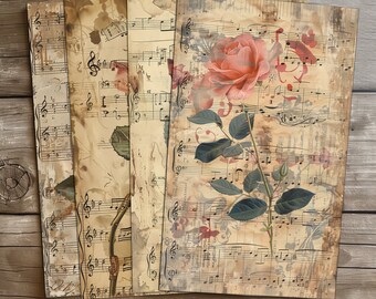 4 vintage liefdesbrieven en rozen Digitale kunstset Romantisch bloemen Antiek papier knutselbenodigdheden Vintage Ephemera Love Story-collectie