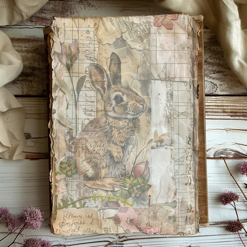 4 Digital Images Vintage-inspired Rabbit Junk Journal Kit Art Scrapbook ...
