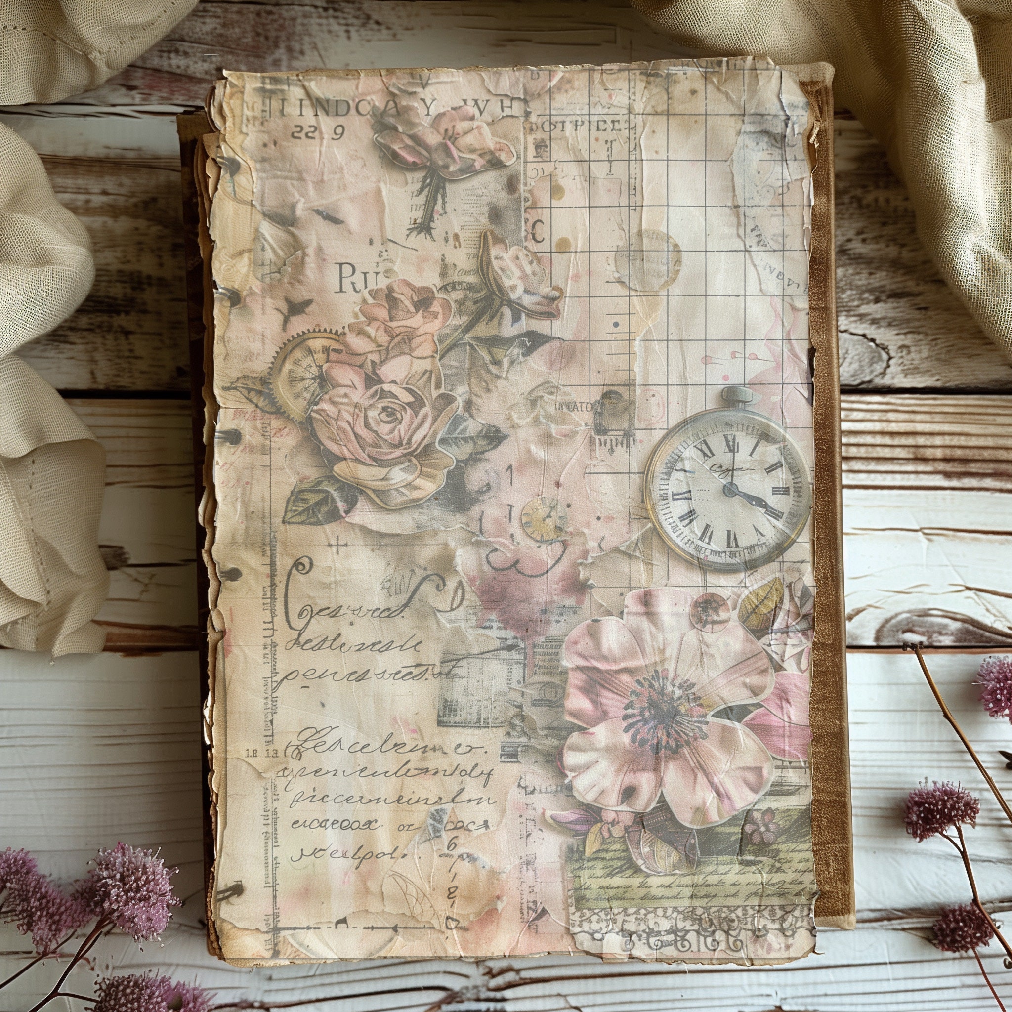 4 Vintage Floral Junk Journal Pages Digital Kit Scrapbook Printable ...