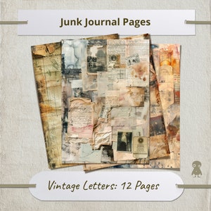 12 páginas de letras vintage Ephemera Junk Journal Ilustraciones de documentos antiguos Scrapbooking Paquete imprimible Collage Elementos de arte Diseño retro