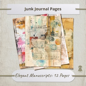12 pagine di manoscritti eleganti Collage antico Diario spazzatura Vintage Ephemera Scrapbooking Mixed Media Art Stampabile Collezione fai da te dell'acquerello