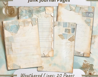 Vintage Aesthetic Writing Paper Set Of 20 Antiqued Pages Ephemera Junk Journal Scrapbook Blue Tattered Edges Imaginative Craft Stationery