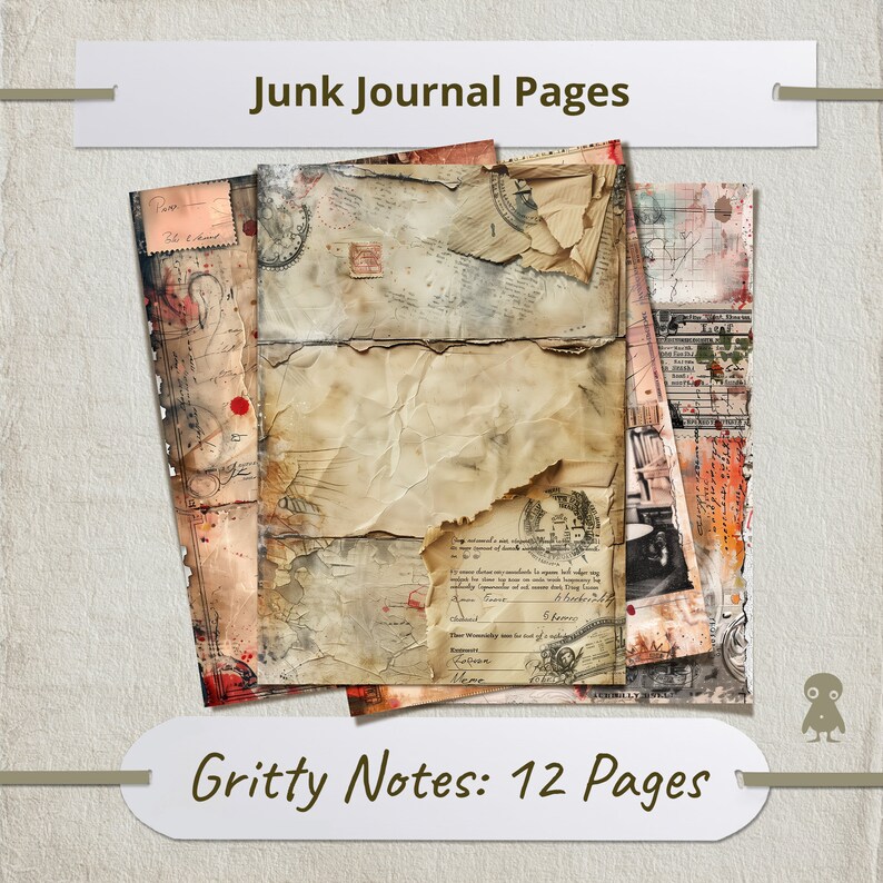 Gritty Pages Gritty Notes 12 Pages Vintage Ephemera Collage Sheet Digital Junk ...