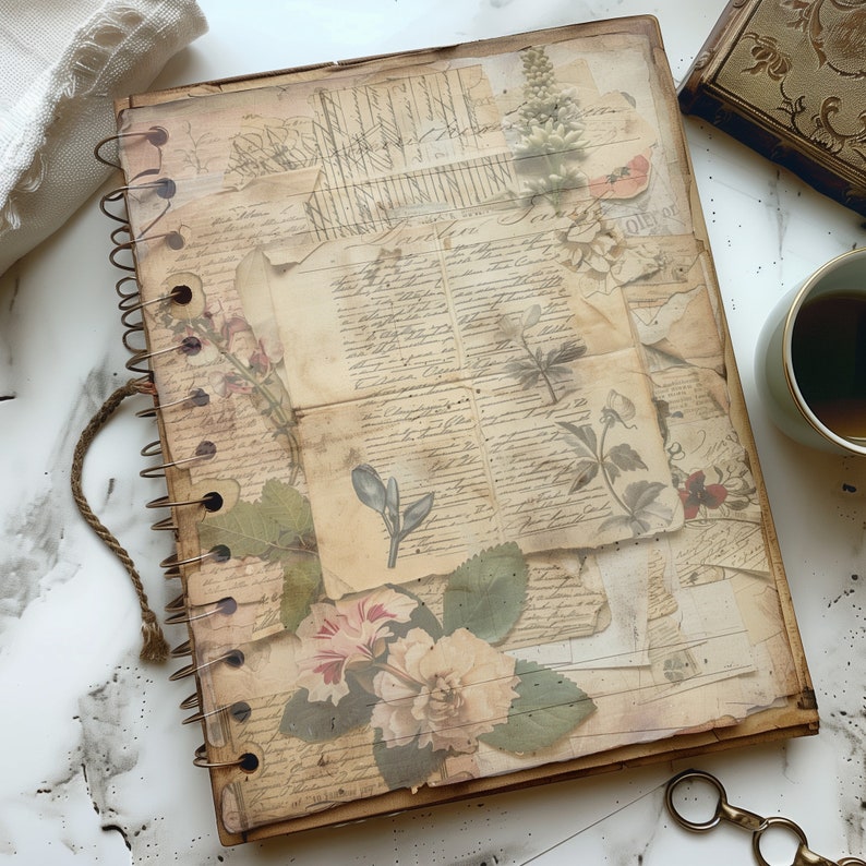 4 Vintage-inspired Junk Journal Pages Digital Antique Letters Printable Old-fashioned Scrapbook ...