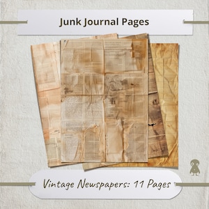 11 Vintage Zeitungsseiten Junk Journal Digital Kit gealtertes Papier Textur Scrapbooking Versorgung Vintage Zeitung Ephemera Sammlung Design