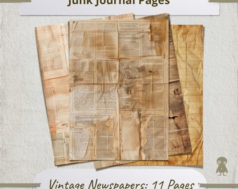11 Vintage Newspaper Pages Junk Journal Digital Kit Aged Paper Texture Scrapbooking Supply Vintage Newspaper Ephemera Collection Design