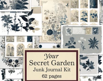Your Secret Garden Ethereal Botanical Journey Vintage Illustrations Enigmatic Blue Blooms Dreamlike Floral Collage Mystical Junk Journal Set